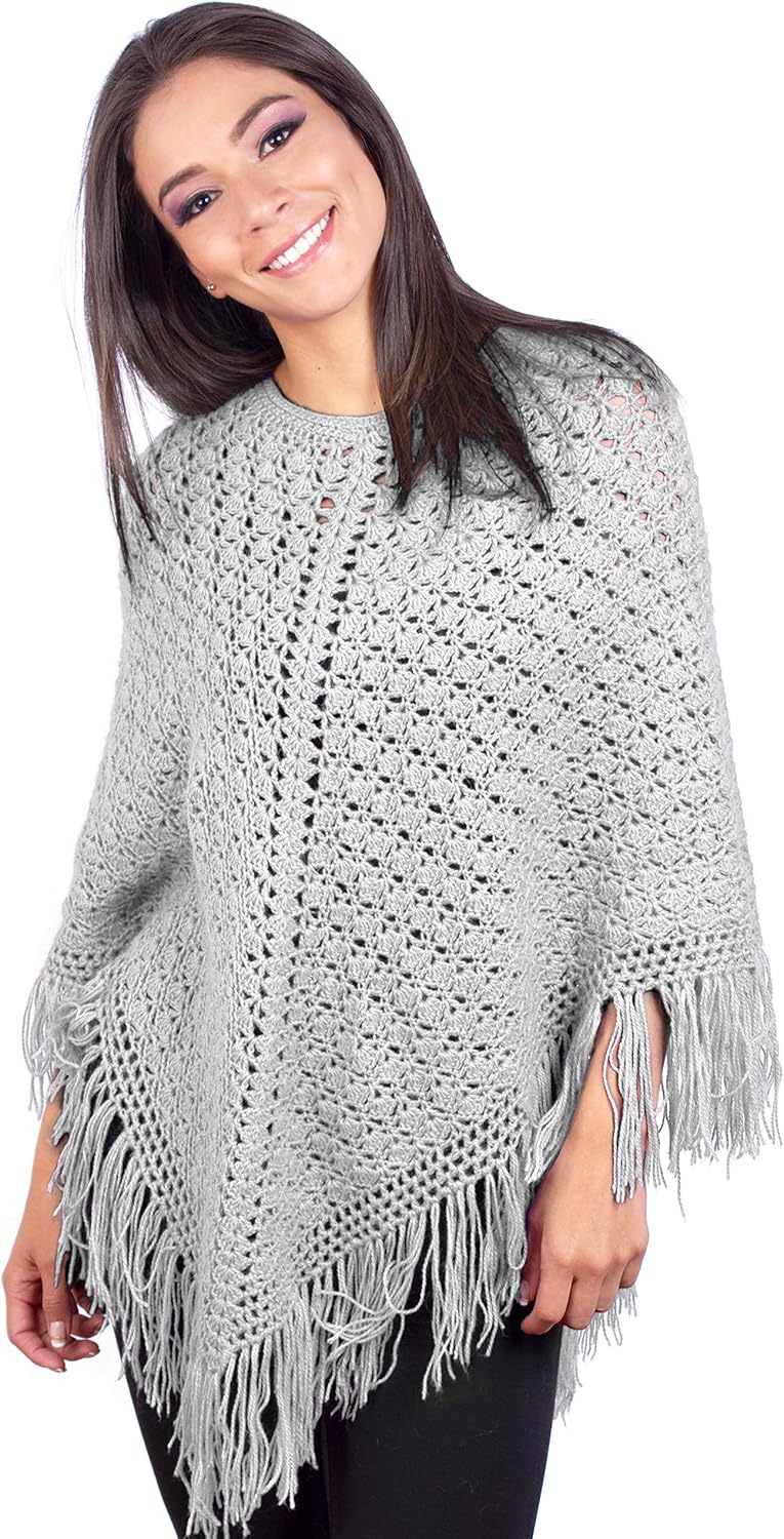 inti alpaca 灰色斗篷由秘鲁工匠手工制作,采用钩针编织工艺,适合女性